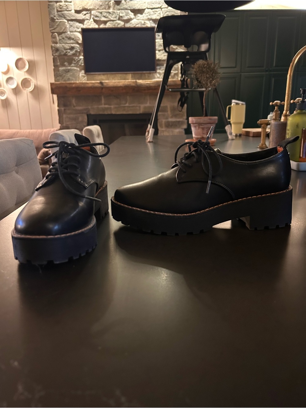 French Connection Black Lug Sole Lace-Up Platform Loafers